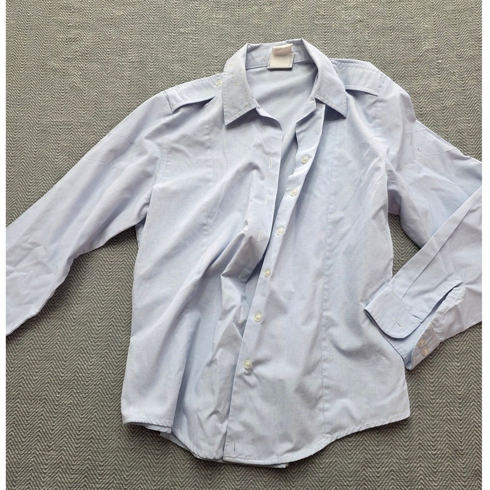 Vintage US Military Surplus Light Blue Uniform Shirt Epaulets 12 RLS 8410